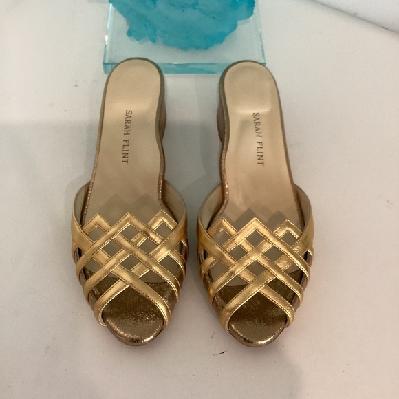 NEW $530 Sarah Flint Perfect Terry Gold Block Heel Cage Slides Sandals Sz 37/ 7 - Picture 10 of 15